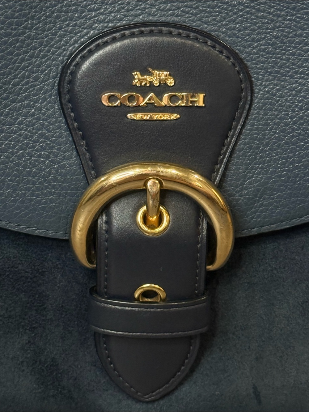 💙Coach Beat Saddle Bag C3688 Blue Pebbled Leather & Suede Crossbody 2021 - Picture 3 of 9